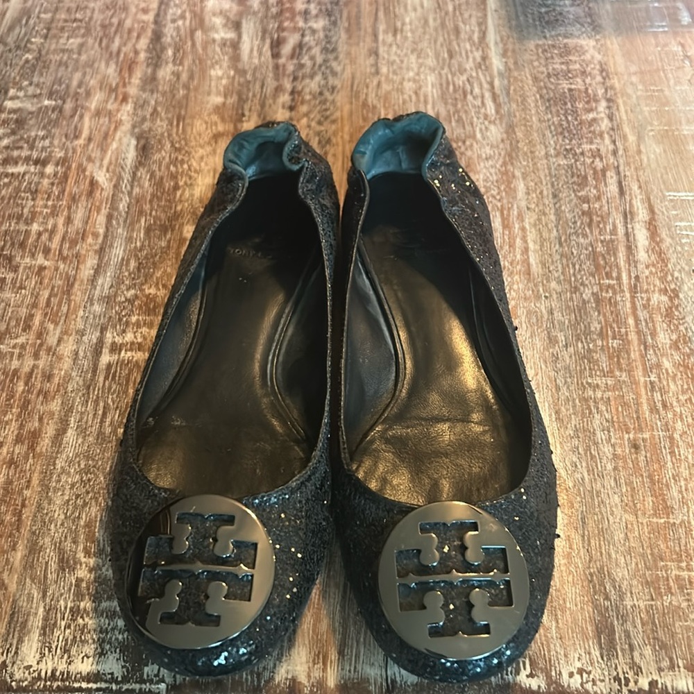 Tori Burch Black- Reva Glitter Slipper size 9